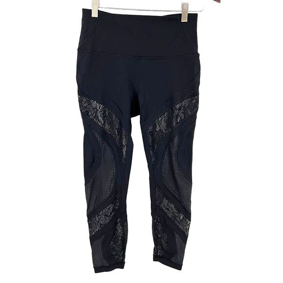Lululemon Wunder Under High Rise Tight 25" Black Lace Women Size 8 - Picture 12 of 12